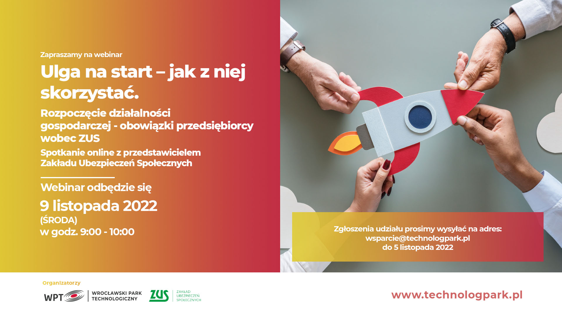 Webinar ZUS WPT – 9.11.2022 HD (1) Webinar: Ulga na start – jak z niej skorzystać. Rozpoczęcie działalności gospodarczej